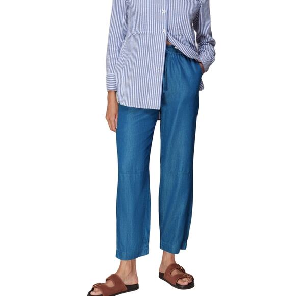 Whistles Lucy Blue Chambray Barrel Trouser Pants Drawstring US 12 NWT - Picture 1 of 10